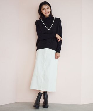 23区 【洗える】コットンリリー Vネック ベスト ブラック系