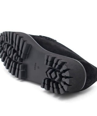 APOM 本革トラックソールホースビットローファー40 ブラックスエード