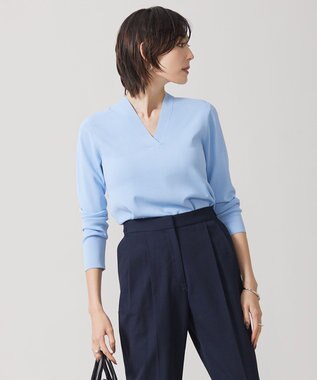 ICB 【WEB限定カラーあり・洗える】 シンセティックフルニードル Vネックプルオーバー サックスブルー系