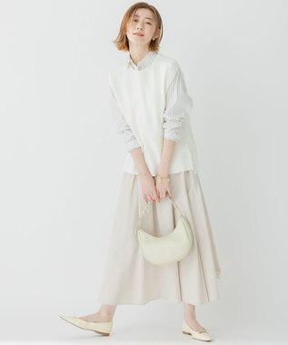 23区 L 【洗える】CANCLINI ベーシック シャツ ホワイト×マリンブルーストライプ