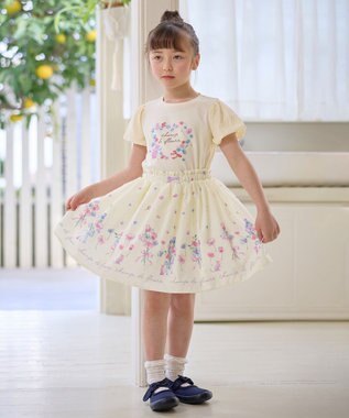 ANY KIDS フラワー ブーケ プリント スカパン エクリュ系