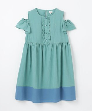 組曲 KIDS 【UVケア】【150-160㎝】バイカラー ワンピース ターコイズブルー
