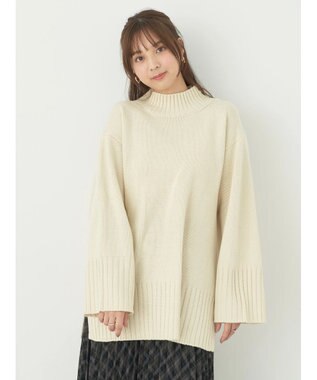 earth music&ecology アンチピリングリブハイネックチュニック Ivory