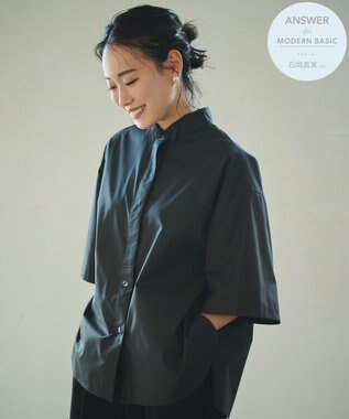 #Newans 【ANSWER for モダンベーシック】バックスリットオーバーシャツ ブラック系