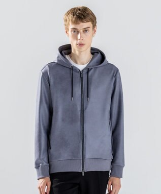 JOSEPH HOMME 新素材【ストレッチ/光沢感】レザーライクジャージーコンビ　フーディー ライトグレー系