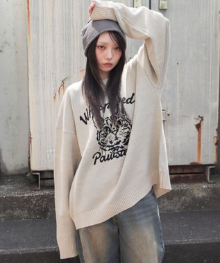 WEGO 【ユニセックス着用ITEM/SMLサイズ展開】ジャガードグラフィックプルオーバー オフホワイト