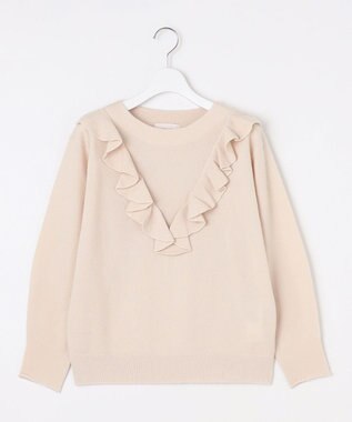 自由区 【洗える】ピュアカシミヤフリルディティール ニット シャンパンベージュ