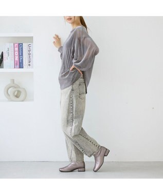 MODE ET JACOMO <carino>【レイン対応】スクエアトゥローヒールブーツ ダークシルバー