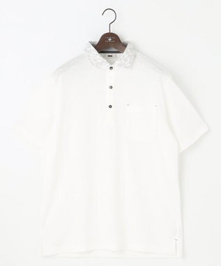 JOSEPH ABBOUD 【キングサイズ・リネン素材/清涼感/吸水速乾】リネンハニカム 半袖 ポロシャツ ホワイト系