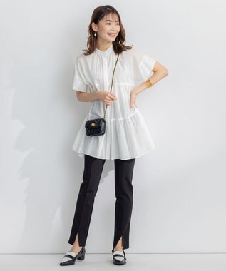 組曲 【洗える】ナチュラルローンギャザーフレア ブラウス スモーキーグリーン系