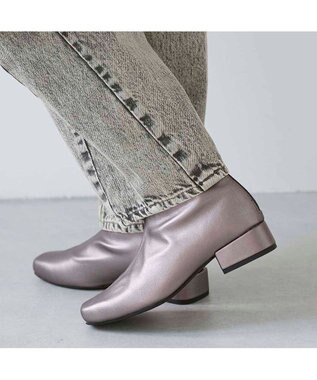 MODE ET JACOMO <carino>【レイン対応】スクエアトゥローヒールブーツ ダークシルバー