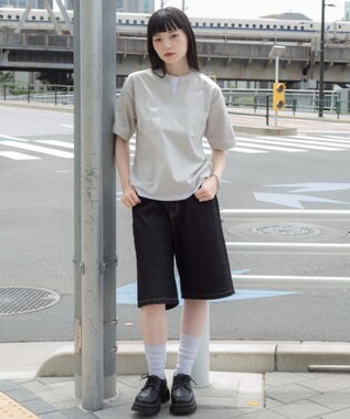 WEGO 【ユニセックス着用ITEM/MLサイズ展開】フェイクレイヤードキーネックT（SS） ライトグレー