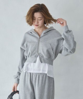 WEGO ショートZIPパーカー 杢グレー