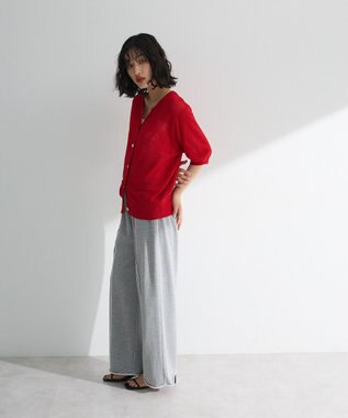 Green Parks スキッパー半袖ニットカーディガン Red