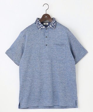 JOSEPH ABBOUD 【キングサイズ・リネン素材/清涼感/吸水速乾】リネンハニカム 半袖 ポロシャツ サックスブルー系