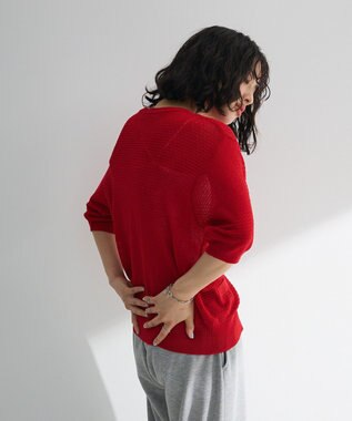 Green Parks スキッパー半袖ニットカーディガン Red