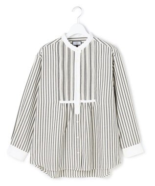 J.PRESS YORK STREET 【WOMEN】ピンタック バンドカラーストライプブラウス