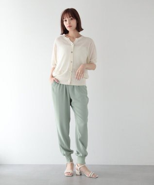 Green Parks スキッパー半袖ニットカーディガン Off White
