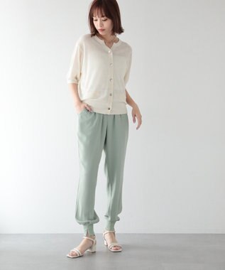 Green Parks スキッパー半袖ニットカーディガン Off White