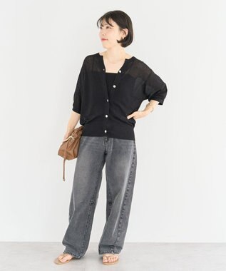 Green Parks スキッパー半袖ニットカーディガン Black