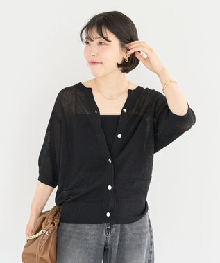 Green Parks スキッパー半袖ニットカーディガン Black