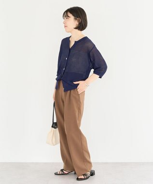 Green Parks スキッパー半袖ニットカーディガン Navy