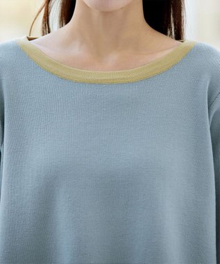 Tiaclasse L 【洗える】カラー配色ニットチュニック サックスイエロー