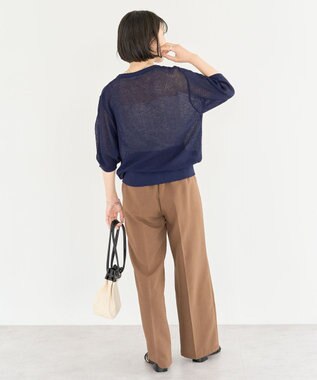 Green Parks スキッパー半袖ニットカーディガン Navy