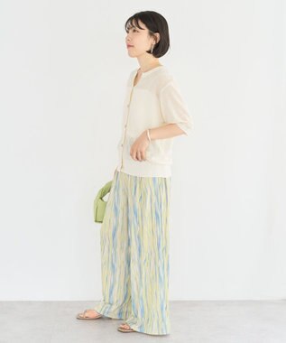Green Parks スキッパー半袖ニットカーディガン Off White