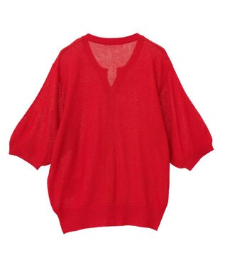 Green Parks スキッパー半袖ニットカーディガン Red