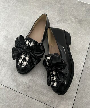 WEGO リボンローファー ブラックチェック1