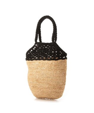 UNBILLION cachecache ラフィア切り替え編みバケツトートバッグ ブラック