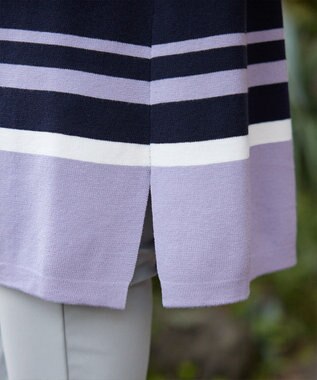 Tiaclasse L 【洗える】カラー配色ニットチュニック ネイビーラベンダー