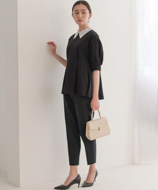 組曲 【2WAY】レース襟フレンチテリーフレア カットソー ブラック系