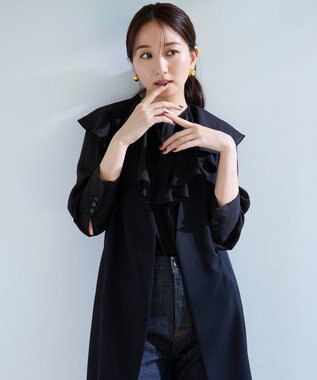 UNFILO イージーケア ラッフルカラー ブラウス ブラック