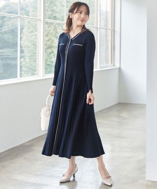 ANY SIS S 【洗える】バイカラーデザインニット ワンピース ネイビー×ベージュ