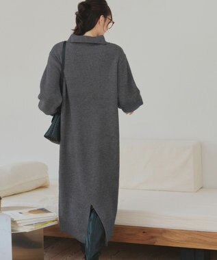 Tiaclasse 【洗える】ハーフジップリブニットワンピース チャコールグレー