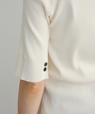 Green Parks ポロ襟5分袖リブニット Off White