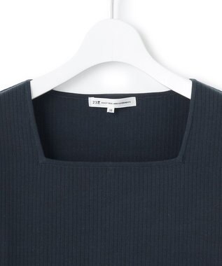23区 L 【洗える】コンパクトリブ スクエアネック カットソー ネイビー系