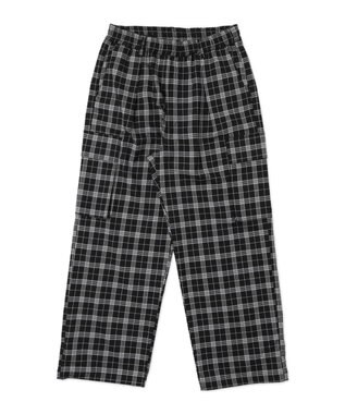 WEGO 【ウエストゴム/MLサイズ展開】イージーワイドカーゴスラックス ブラックチェック1
