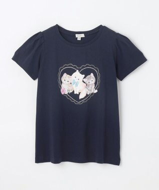 ANY KIDS ネックレス付き ネコTシャツ ネイビー