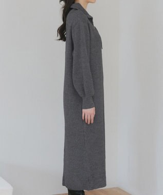 Tiaclasse 【洗える】ハーフジップリブニットワンピース チャコールグレー