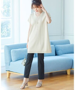 Tiaclasse L 【洗える】さらりと肌離れの良いフレンチスリーブニットチュニック エクリュ