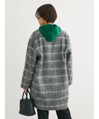 Green Parks コクーンシルエットチェックシャギーコート Black