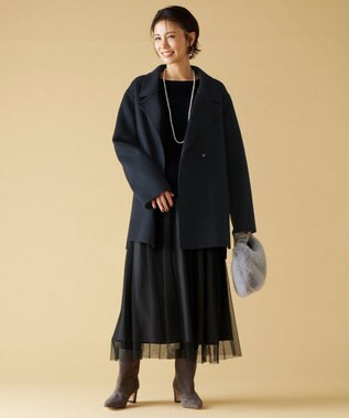 自由区 【セットアップ対応・洗える】レーヨンストレッチフレアスリーブ ニット ブラック系