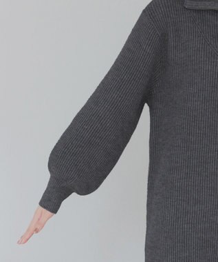 Tiaclasse 【洗える】ハーフジップリブニットワンピース チャコールグレー