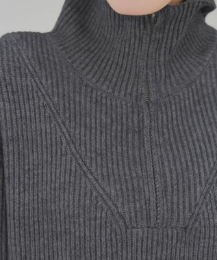 Tiaclasse 【洗える】ハーフジップリブニットワンピース チャコールグレー