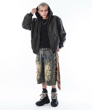 WEGO 【ユニセックス着用ITEM】PUフードブルゾン ブラウン