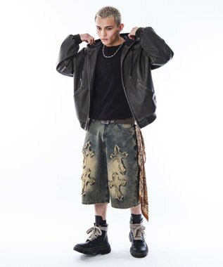 WEGO 【ユニセックス着用ITEM】PUフードブルゾン ブラウン