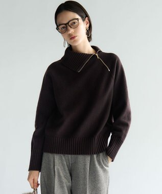 ボイルドウールコンビ ジップ タートルニット